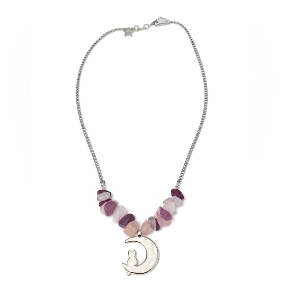 Bri Bee Jewelry - Amethyst & Rose Quartz Crystal Necklace 18” Stainless Steel Magnetic Clasp